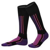 Winter Men Women Outdoor Sports Snowboard Cotton Thermal Warm Long Ski Socks Purple Black