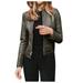 Womens Clothes Women s Leather Short Jacket Zip-up Long Sleeve Casual Slim PU Biker Coat Outerwear for Women
