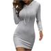 Womens Dress Womenâ€™s Long Sleeves Hooded Sweatshirt Tunic Hoodie Dress with Drawstring Slim Fit Solid Color Long Pullover Dress