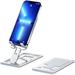 Portable Cell Phone Stand Adjustable Phone Stand for Desk Ultra Thin Phone Holder Stand Folding Alloy Stand Compatible with All Mobile Phone iPad Tablet 4-12 Desk Accessories (Silver)