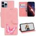 Compatible with iPhone 13 Pro Max Wallet Case PU Leather Butterfly Design for Women for Girls Protective Leather Case with Kickstand and Card Slots for iPhone 13 Pro Max 6.7 inch Pink