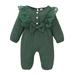 Kucnuzki Infant Girl Clothes 6 Months Infant Girl Fall-Winter Bodysuit 12 Months Infant Girl Long Sleeve Solid Color Ruffled Lace Layer Bowknot Casual Bodysuit Green