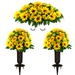 Sympathy Silks Artificial Cemetery Flowers 2 Sunflower Bouquets with Vases & Cemetery Saddle