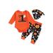 CenturyX Kids Baby Girls Boys Halloween 3Pcs Outfits Long Sleeve Romper Pumpkin Print Pants Hat Clothes Set Orange 18-24 Months