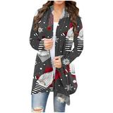 jsaierl Womens Christmas Cardigan Open Front Long Sleeve Shirts Gnomes Graphic Tops Lightweight Plus Size Blouse Womens Fall Fashion 2024