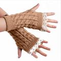 XINSHIDE Gloves Female Casual Solid Knit Lace Mittens Fingerless Half Knitted Gloves