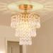 FRIXCHUR Mini Crystal Chandelier Flush Mount Chandelier Crystal Ceiling Light 3 Tiers Raindrops Crystal Pendant Lighting for Bedroom Hallway Living Room E26 Base Gold