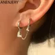 ANENJERY – boucles d'oreilles Huggie couleur argent Double anneaux chaîne étoile amour cœur