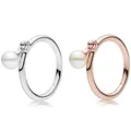 Bague en argent Sterling 925 pour femmes authentique scintillante en or Rose perle