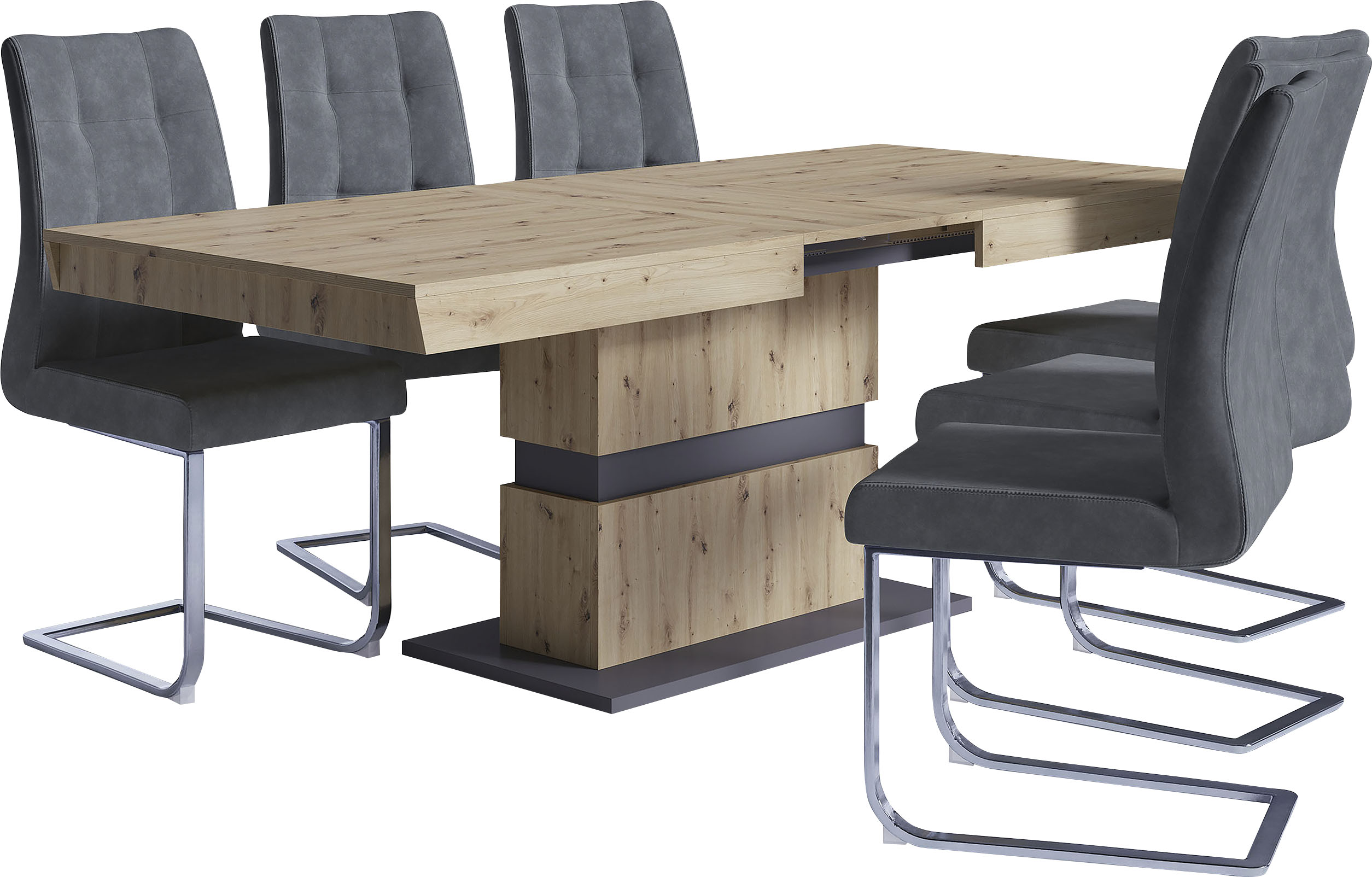 Essgruppe BYLIVING, grau (braun, anthrazit, anthrazit, schwarz), B:160cm H:95,5cm T:62cm, FSC-zertifizierter Holzwerkstoff, Sitzmöbel-Sets, Essgruppe