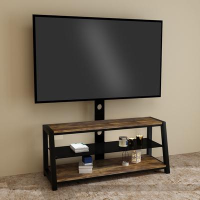 Wooden Storage Tv Stand Tempered Glass Height Adjustable