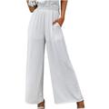 Bigersell Women s High Skinny Pants Full Length Pants Women Casual Solid Cotton Linen Drawstring Elastic Waist Long Wide Leg Pants Ladies Relaxed Fit Straight Leg Pant