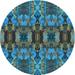 Ahgly Company Machine Washable Indoor Round Transitional Dark Blue Grey Blue Area Rugs 3 Round
