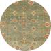 Ahgly Company Machine Washable Indoor Round Abstract Fall Leaf Brown Green Area Rugs 4 Round