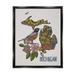 Stupell Industries Detailed Michigan State Robin Bird & Flower Patterns Graphic Art Jet Black Floating Framed Canvas Print Wall Art Design by Valentina Harper