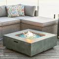 COSIEST Outdoor Propane Fire Pit Coffee Table with Square Faux Stone Planter Base