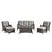 PARKWELL 6 Pieces PE Rattan Patio Furniture Set with Sofa Swivel Rocking Chairs Ottomans Coffee Table Grey Wicker and Grey Cushion