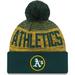 Men's New Era Green Oakland Athletics Authentic Collection Sport Cuffed Knit Hat with Pom