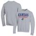 Men's Champion Heather Gray Kansas Jayhawks Stack Logo Volleyball Powerblend Pullover Sweatshirt