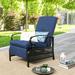 Alcott Hill® Komal 38" Long Reclining Single Chaise w/ Cushions Metal in Black/Blue | 38.5 H x 23 W x 38 D in | Outdoor Furniture | Wayfair