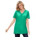 Plus Size Women's Perfect Short-Sleeve Shirred V-Neck Tunic by Woman Within in Tropical Emerald (Size 5X)
