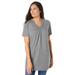 Plus Size Women's Perfect Short-Sleeve Shirred V-Neck Tunic by Woman Within in Medium Heather Grey (Size 5X)