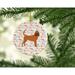 The Holiday Aisle® Bloodhound Merry Christmas Hanging Figurine Ornament Ceramic/Porcelain in Blue/Brown/Pink | 2.8 H x 2.8 W x 0.15 D in | Wayfair