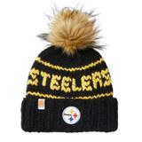 Women's Sh*t That I Knit Black Pittsburgh Steelers Hand-Knit Brimmed Merino Wool Beanie with Faux Fur Pom