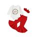 xingqing 0-18M Christmas Toddler Baby Girl Pants Set Letter Print Sweatshirt Romper Flared Pants Xmas Fall Outfits Red 6-12 Months