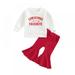 BULLPIANO Baby Girl Christmas Outfit Santa Baby Long Sleeve Tops Bell-Bottoms Pants Set Toddler Fall Winter Clothes Toddler Baby Girls Clothes Set