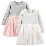 Simple Joys by Carter s Toddler Girls Long-Sleeve Dress Set with Tulle Pack of 2 Pink/Grey 3T