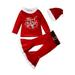 3Pcs Red Christmas Outfits for Toddler Kids Girls Long Sleeve Velvet Tops and Flared Pants Hat