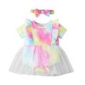 TUOBARR Toddler Baby Boys Girls Summer Tie-dyed Net Yarn One-piece Romper Clothes Suit Pink (0-18Months)