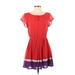 I Love H81 Casual Dress - Popover: Red Color Block Dresses - Women's Size Small