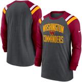 Men's Nike Heathered Charcoal/Burgundy Washington Commanders Tri-Blend Raglan Athletic Long Sleeve Fashion T-Shirt