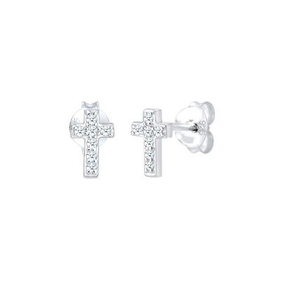 Elli DIAMONDS - Stecker Kreuz Glaube Diamant (0.07 ct.) 925 Silber Ohrringe 1 ct Damen