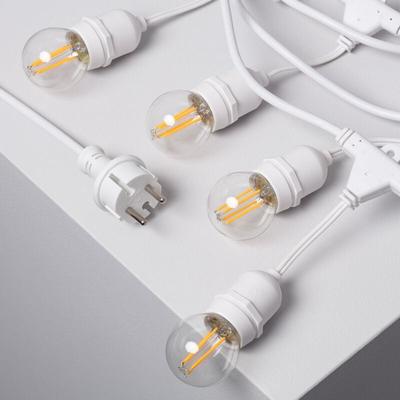 Set Girlande Waterproof 5.5 M Weiss + 8 LED Lampen E27 Filament 4 W 2700K Warmweiß Image