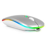 2.4GHz & Bluetooth Mouse Rechargeable Wireless Mouse for Mac Bluetooth Wireless Mouse for Laptop / PC / Mac / Computer / Tablet / Android RGB LED Silver