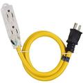 Lighted Outdoor Extension Cord - Heavy Duty Yellow Power Cable Splitter by Journeyman-Pro 3-Prong NEMA 5-15P to Three Electrical Outlets (Inline Triple-Tap) 5-15R - 15 AMP 125 Volts Short (3FT)