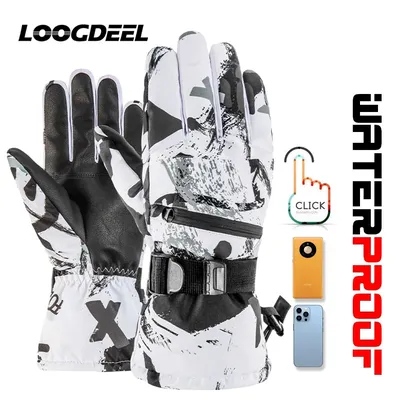 Loogdeel-Gants de ski imperméables en cuir PU gants de moto chauds gants de neige écran tactile