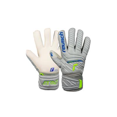 Torwarthandschuhe REUSCH "Attrakt Grip Finger Junior", Kinder, Gr. 5,5, grau (grau, weiß), 30% Polyester, 25% Elastodien, 9% Polypropylen, 6% Baumwolle, sportlich, Handschuhe, für alle Spielfeldoberflächen