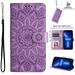 Nalacover Embossed Pattern Wallet Case for iPhone 14 Plus 3D Flower Pattern Luxury PU Leather Flip Folio Case with Card Slots Holder Kickstand Magnetic Clasp Wrist Strap Shockproof Cover Purple