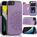 For Apple Iphone 14 6.1 Luxury Side Magnetic Button Card Id Holder Pu Leather Case Cover - Light Purple Mandala Flower