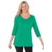 Plus Size Women's Perfect Three-Quarter Sleeve V-Neck Tee by Woman Within in Tropical Emerald (Size 1X) Shirt