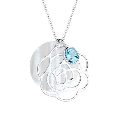 Elli - Blume Perlmuttscheibe Topas 925 Sterling Silber Ketten 1 ct Damen