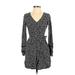 Hollister Casual Dress - Mini V Neck Long sleeves: Black Floral Dresses - Women's Size X-Small