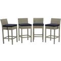 Modway Conduit Rattan Outdoor Bar Stool in Light Gray and Navy (Set of 4)