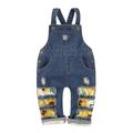 KIMI BEAR Suspender Jeans For Newborn Baby Girls 6 Months Girls Basic Clothes Casual Sunflower Print Stitching Ripped Denim Suspender Pants 6-9 Months Denim Blue