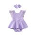 ZIYIXIN Summer Lovely Baby Girls Romper Dress Headband 2pcs Lace Fly Sleeve Solid Ruffles Jumpsuits 2pcs Set Purple 3-6 Months