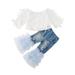 ZIYIXIN Toddler Baby Kids Girls Clothes Floral Lace Off Shoulder Tops Ruffle Hole Pants Outfits Set White 3-4 Years